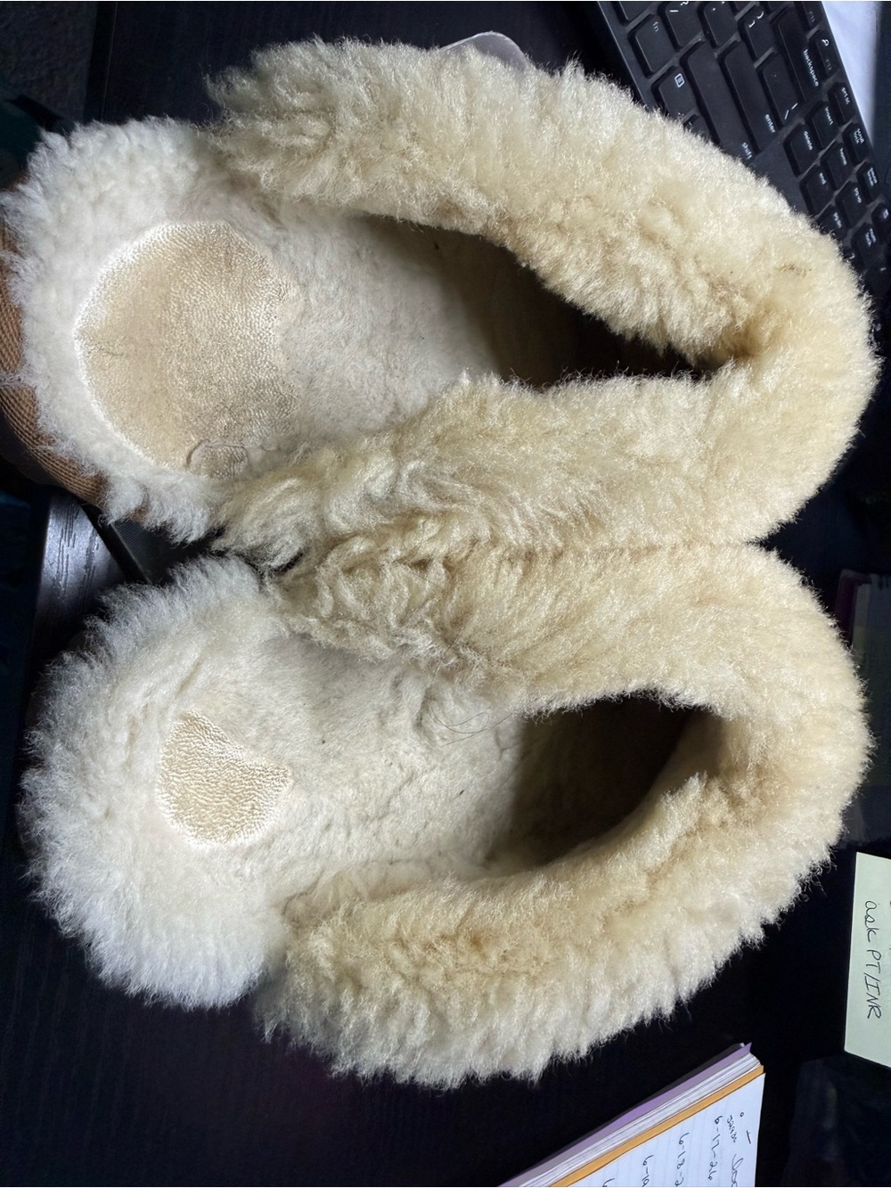 UGG Chestnut Suede Shearling Cuff Slip-On Mules - Picture 2 of 4
